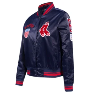 Boston red sox retro classic womens full snap satin varsity jacket navy 5