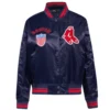 Boston red sox retro classic womens full snap satin varsity jacket navy 6