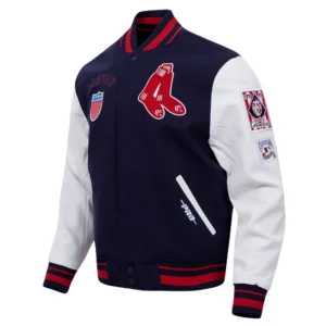 Boston red sox retro classic wool leather varsity jacket navy white 7