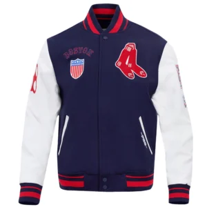 Boston red sox retro classic wool leather varsity jacket navy white 8