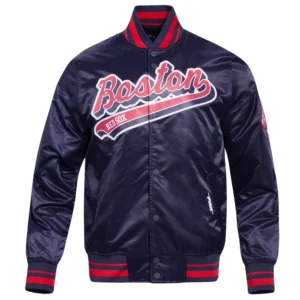 Boston red sox script tail full snap satin varsity jacket navy 1 1