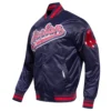 Boston red sox script tail full snap satin varsity jacket navy 8 1