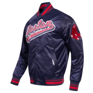 Boston red sox script tail full snap satin varsity jacket navy 8 1
