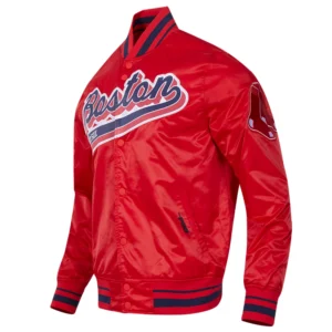 Boston red sox script tail full snap satin varsity jacket red 1 1