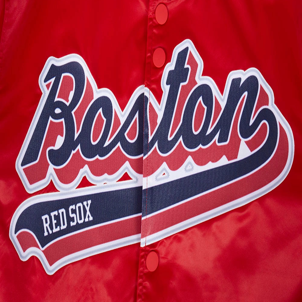 Boston red sox script tail full snap satin varsity jacket red 4 1