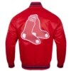Boston red sox script tail full snap satin varsity jacket red 5 1