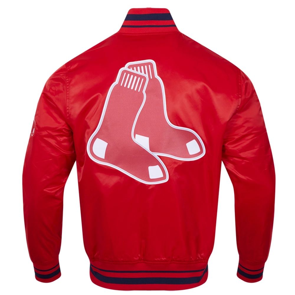 Boston red sox script tail full snap satin varsity jacket red 5 1