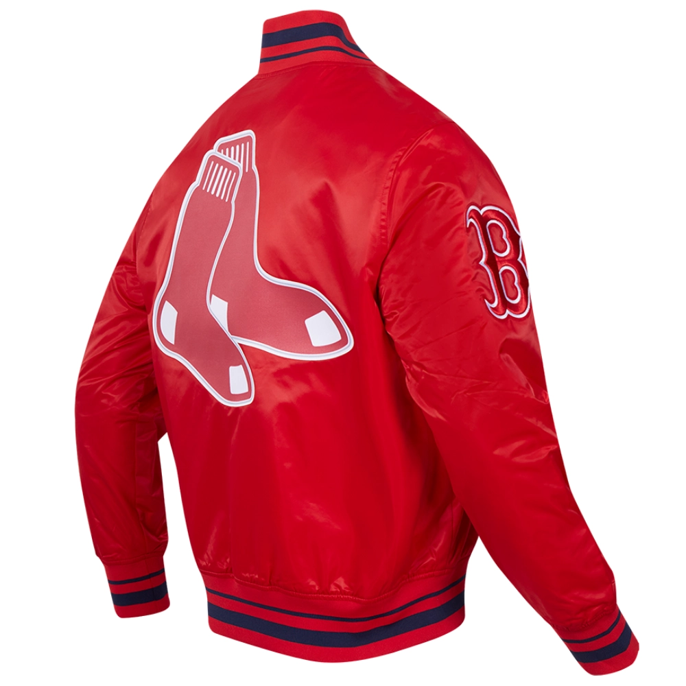 Boston red sox script tail full snap satin varsity jacket red 6 1