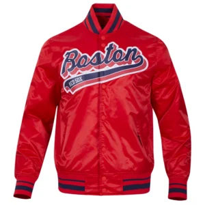 Boston red sox script tail full snap satin varsity jacket red 7 1