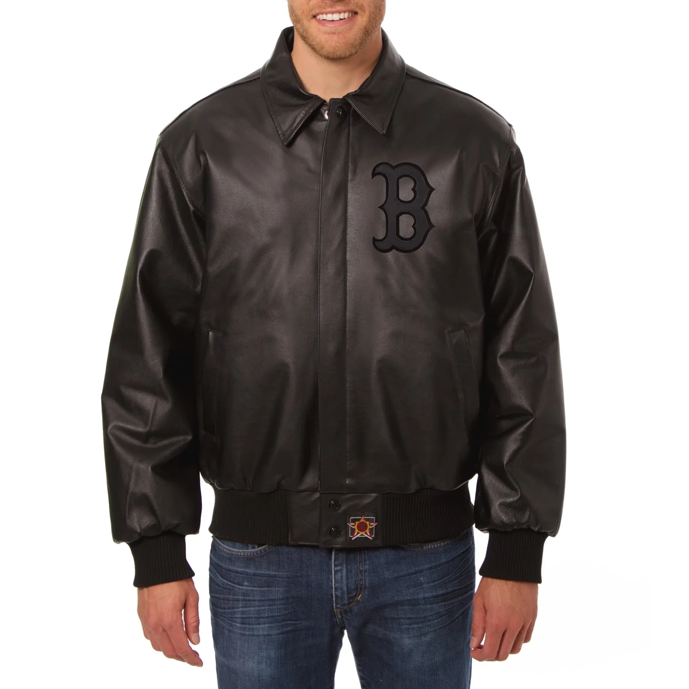 Boston red sox tonal full leather bomber jacket black 3