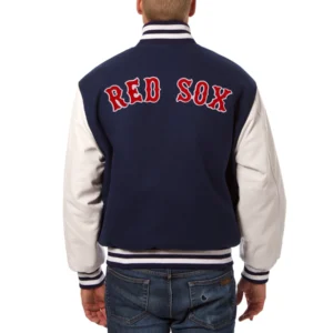 Boston red sox two tone real wool leather varsity jacket navy white 1