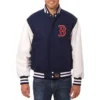 Boston red sox two tone real wool leather varsity jacket navywhite 1