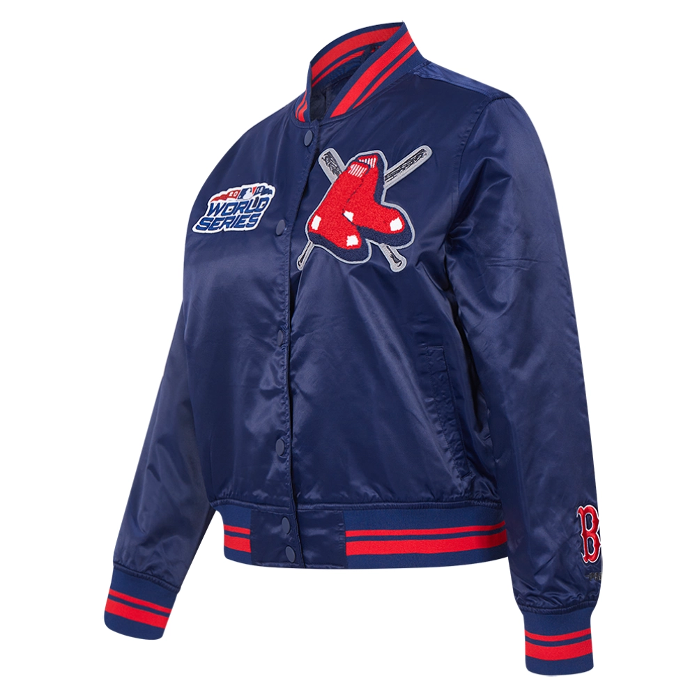 Boston red sox womens mashup full snap satin varsity jacket navy 1 1