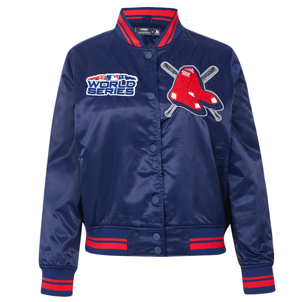 Boston red sox womens mashup full snap satin varsity jacket navy 1