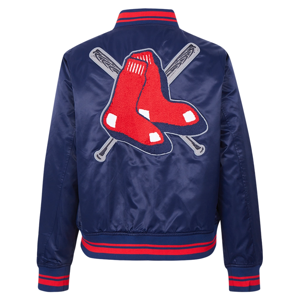 Boston red sox womens mashup full snap satin varsity jacket navy 2 1