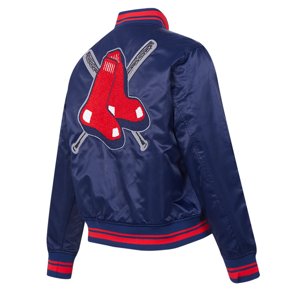 Boston red sox womens mashup full snap satin varsity jacket navy 3 1