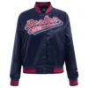 Boston red sox womens script tail full snap satin varsity jacket navy 1 1