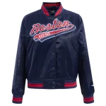 Boston Red Sox Script Tail Women's Navy Satin Jacket