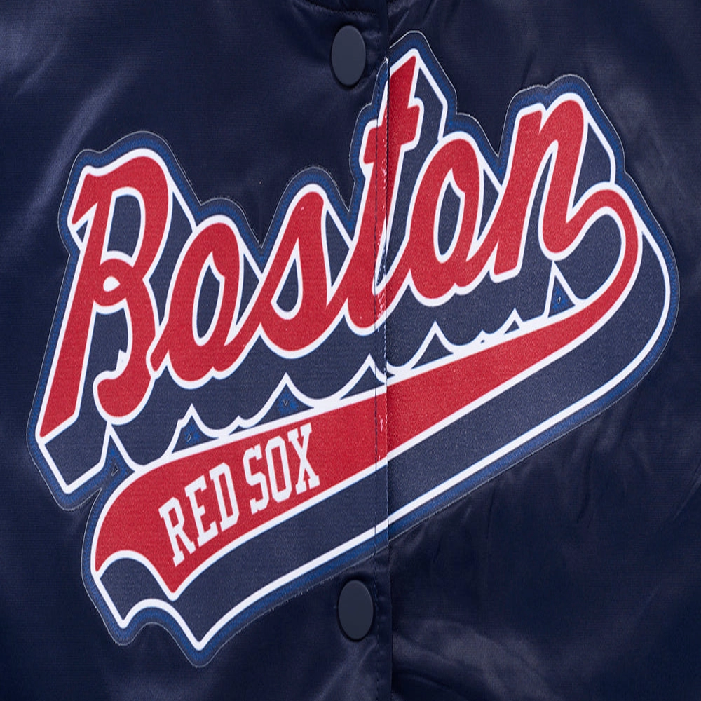 Boston red sox womens script tail full snap satin varsity jacket navy 4 1