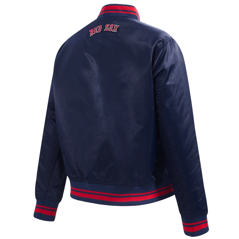 Boston red sox womens script tail full snap satin varsity jacket navy 5 1