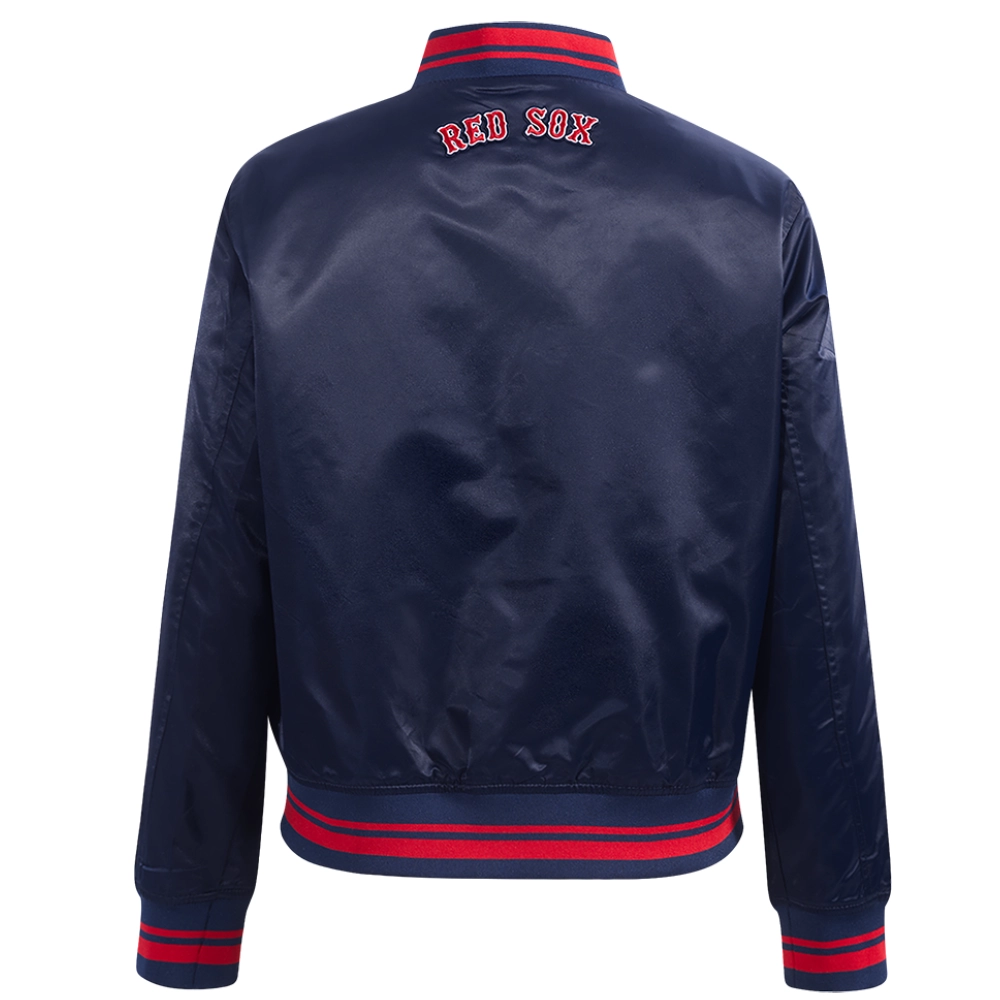 Boston red sox womens script tail full snap satin varsity jacket navy 6 1