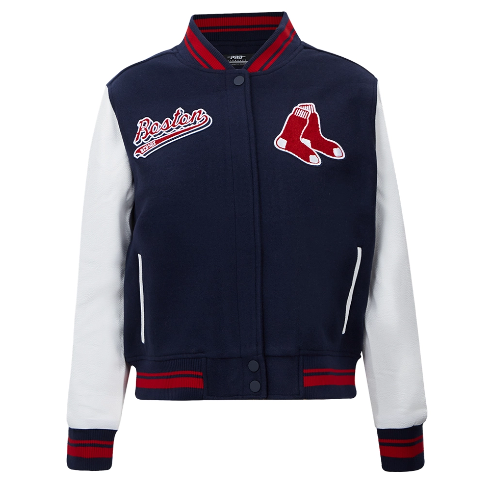 Boston red sox womens script tail wool leather varsity jacket 1 1
