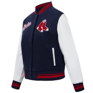 Boston red sox womens script tail wool leather varsity jacket 5 1