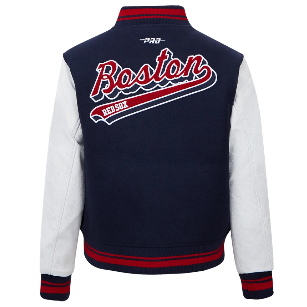 Boston red sox womens script tail wool leather varsity jacket 7 1