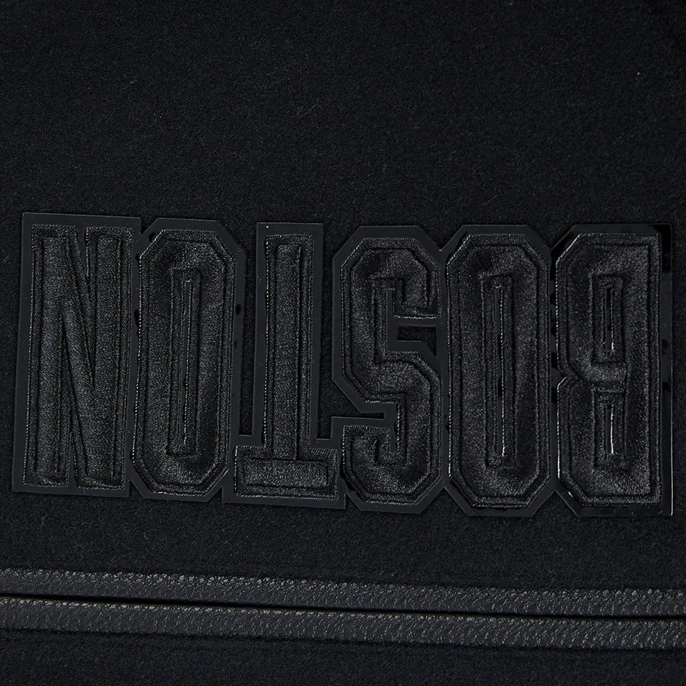 Boston triple black mens leather varsity jacket