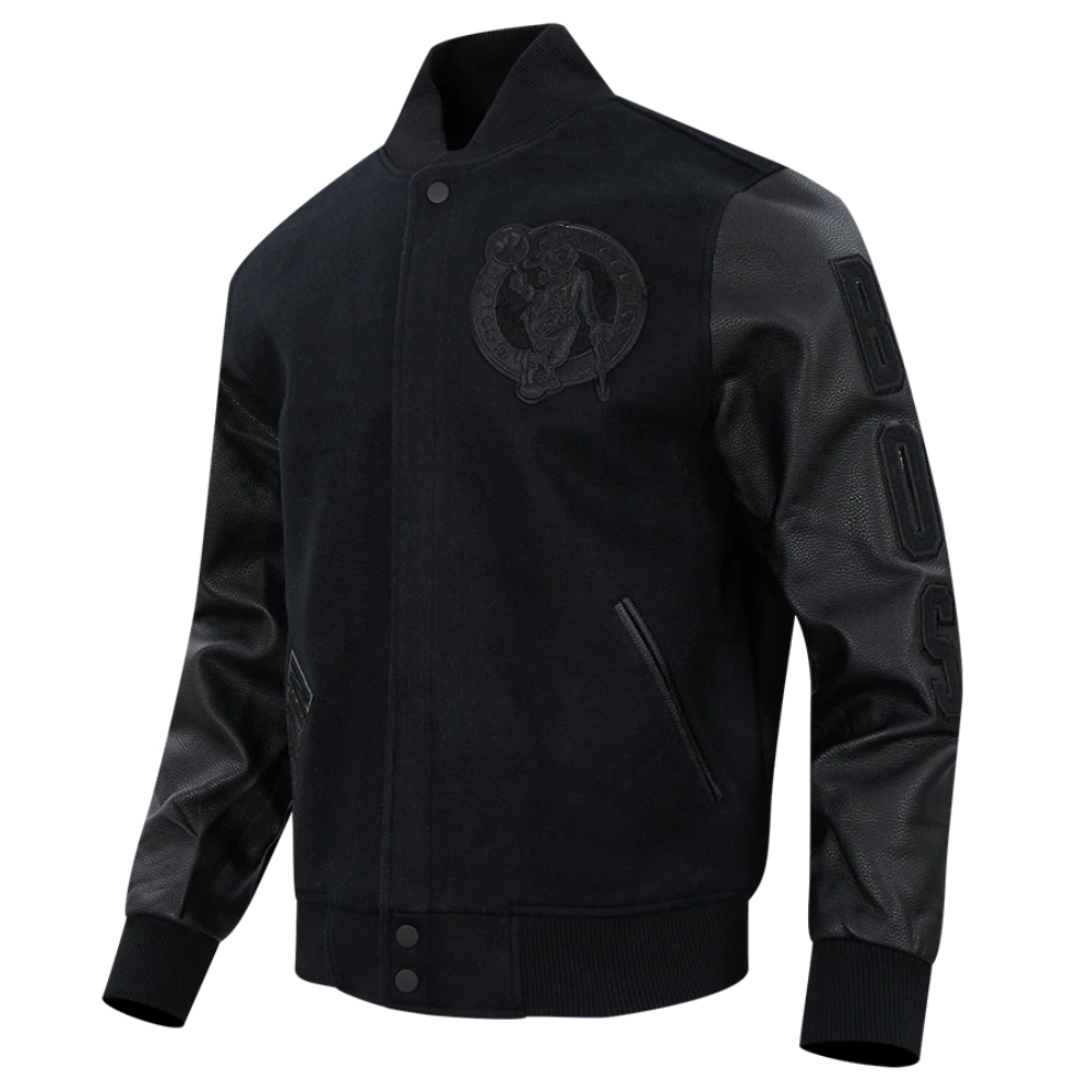 Boston triple black mens wool leather jacket