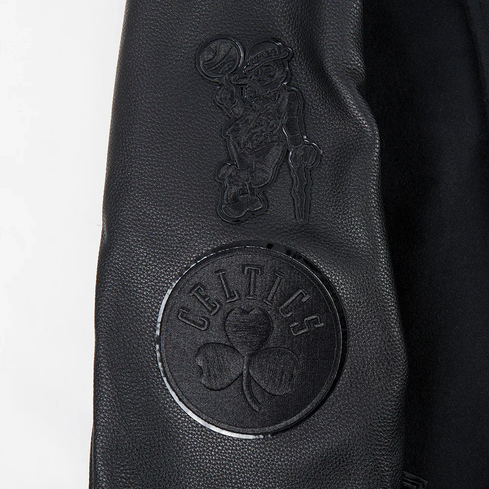 Boston triple black mens wool leather varsity patch logo