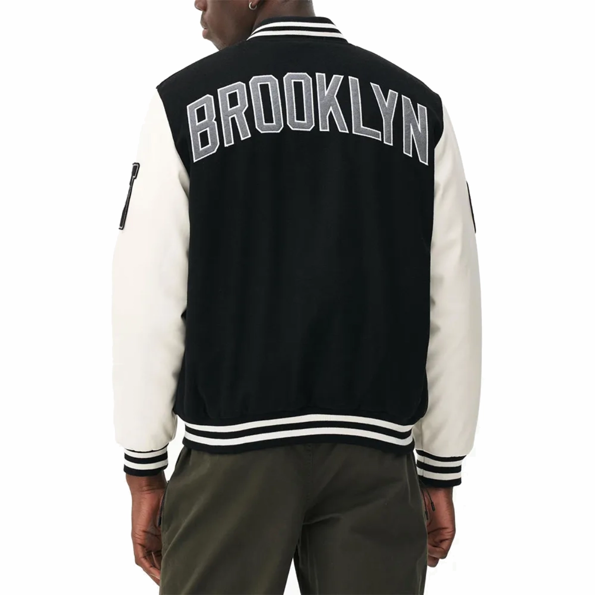 Brooklyn nets black and off white bomber jacket