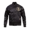 Brooklyn nets black gold full snap satin varsity jacket black 1
