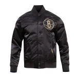 Brooklyn Nets Black & Gold Full-Snap Black Satin Jacket