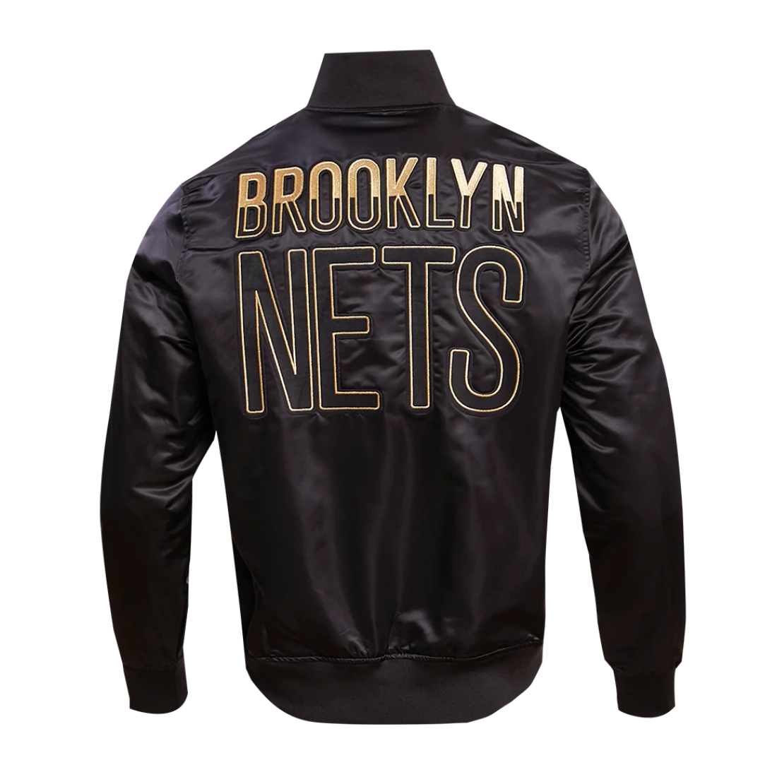 Brooklyn nets black gold full snap satin varsity jacket black 4