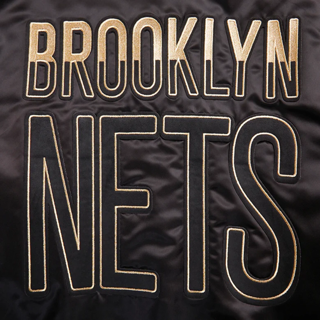 Brooklyn nets black gold full snap satin varsity jacket black 5