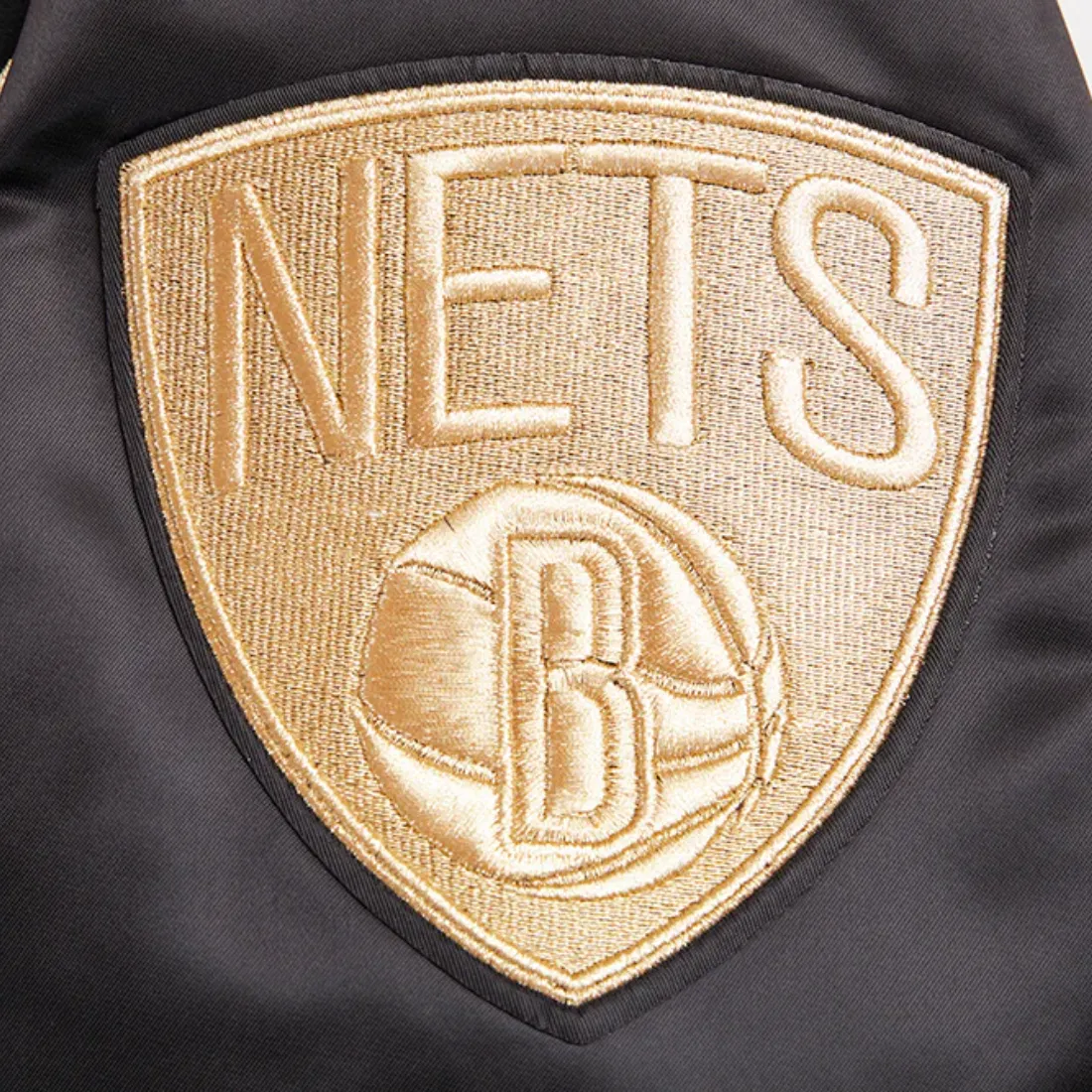 Brooklyn nets black gold full snap satin varsity jacket black 6