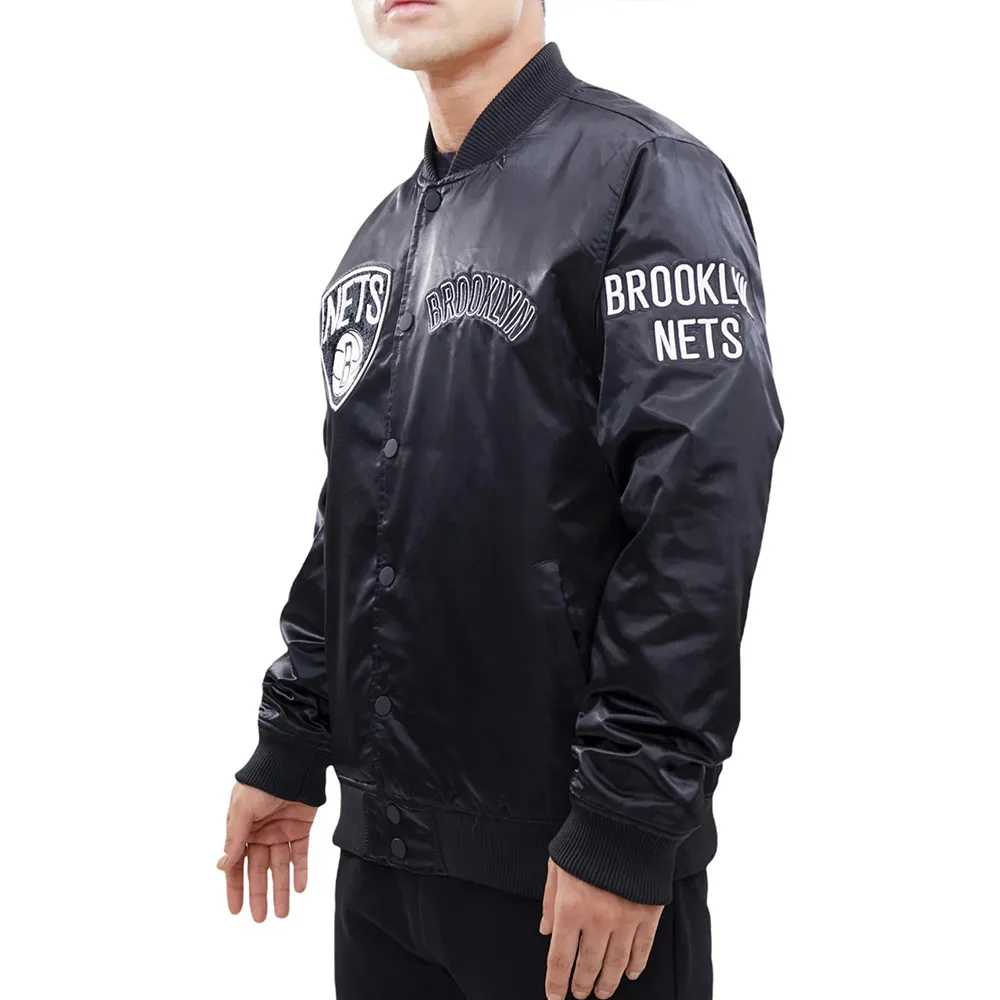Brooklyn nets chest hit full snap black jacket