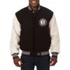 Brooklyn nets domestic two tone wool and leather jacket black white 1