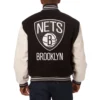 Brooklyn nets domestic two tone wool and leather jacket black white 2