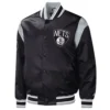 Brooklyn nets force play satin varsity jacket black 1