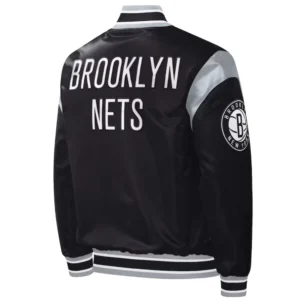 Brooklyn nets force play satin varsity jacket black 2