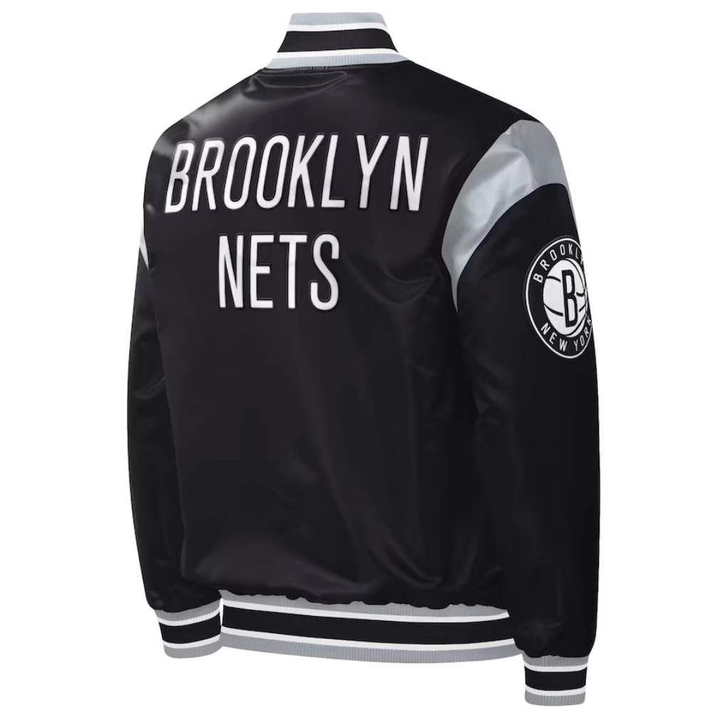 Brooklyn nets force play satin varsity jacket black 2