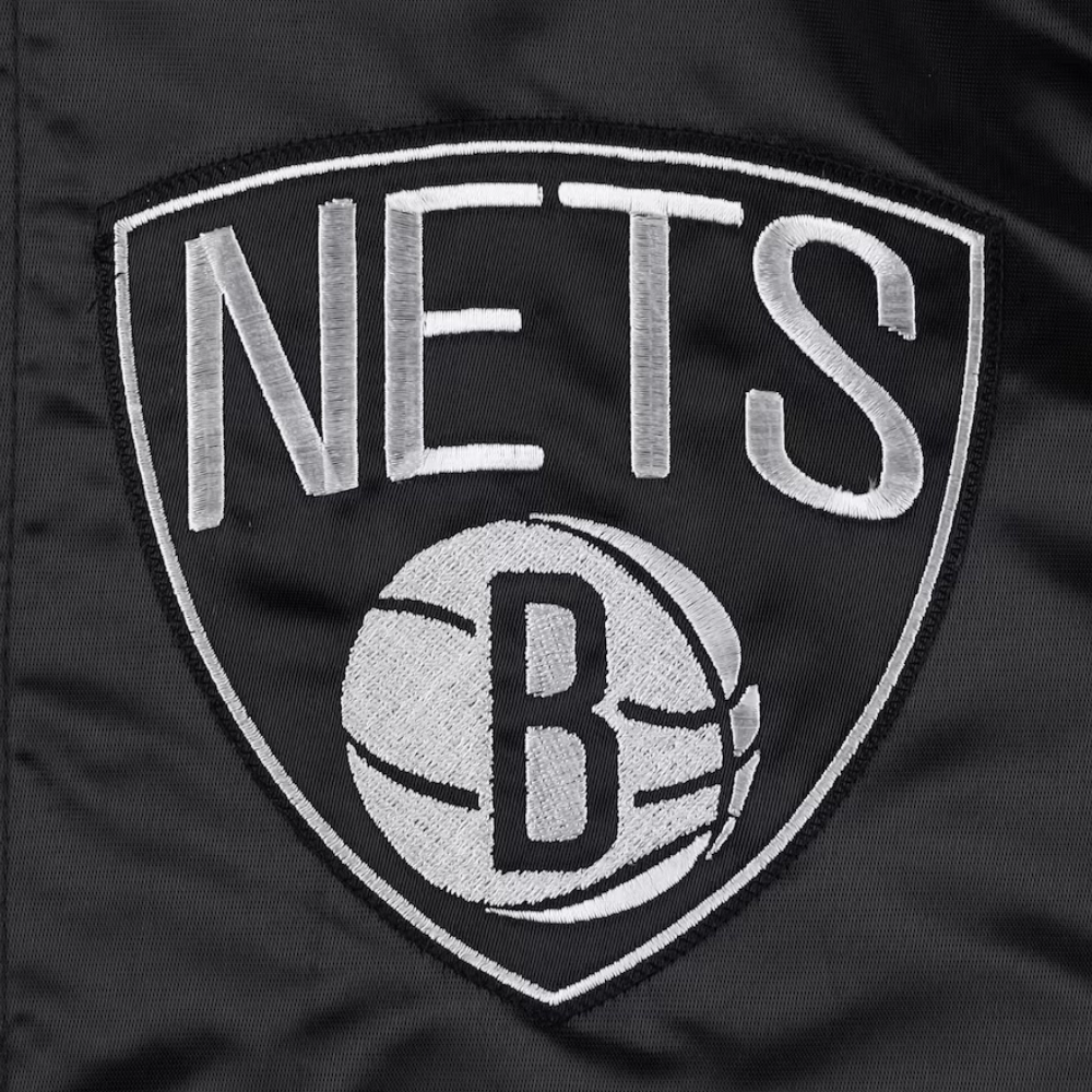 Brooklyn nets force play satin varsity jacket black