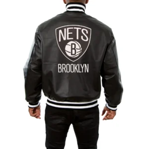 Brooklyn nets genuine leather varsity jacket black 2