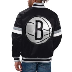 Brooklyn nets home game satin varsity jacket black