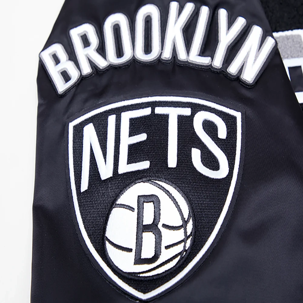 Brooklyn nets mashup full snap satin varsity black jacket 1