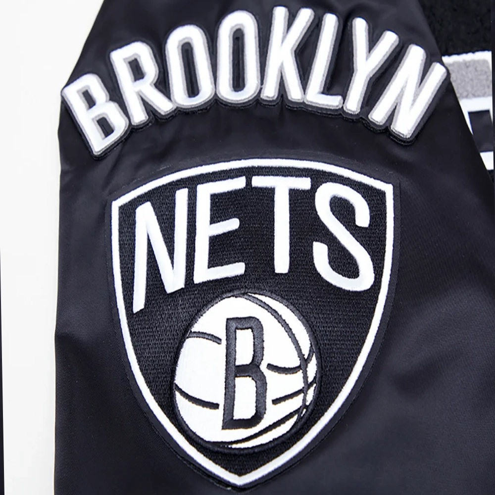 Brooklyn nets mashup full snap satin varsity black jacket 2