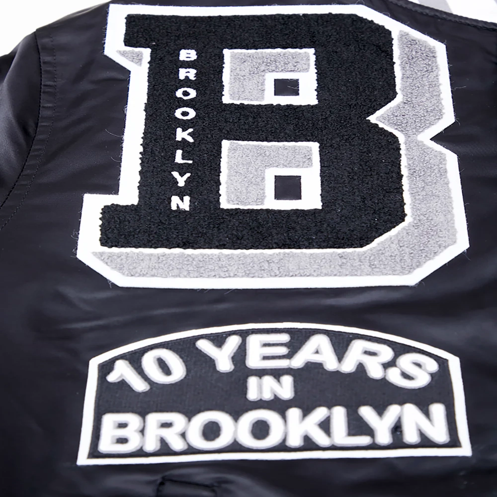 Brooklyn nets mashup full snap satin varsity black jacket 3