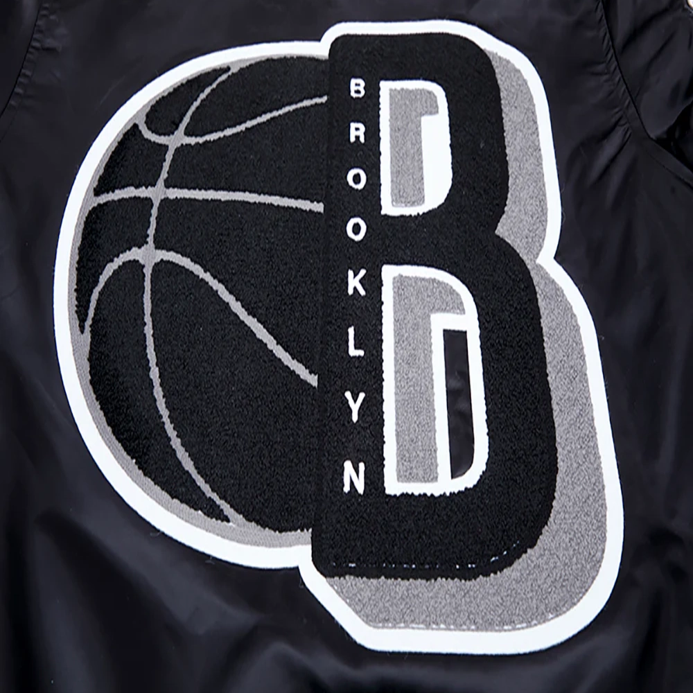 Brooklyn nets mashup full snap satin varsity black jacket 5